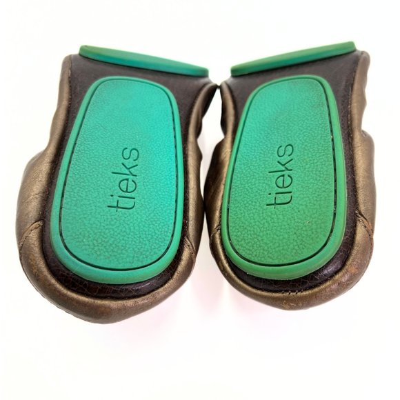 TIEKS Metallic Bronze & Turquoise Leather Foldable Ballet Flats Size 7 - Picture 9 of 16